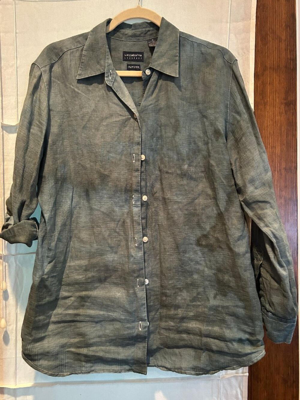 Linen Hand-dyed Long Bleeve Button Down Blouse - One of a Kind! Size M